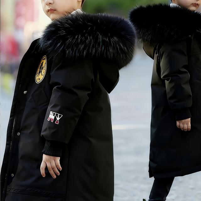 TEMU Abrigo acolchado de invierno para niño, de media, engrosado, con capucha desmontable, para tallas medianas a grandes, de abrigo