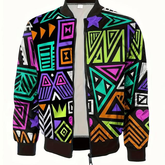 TEMU Chaqueta Softshell para Hombre, Estilo Retro Moderno Geométrico Graffiti JK002