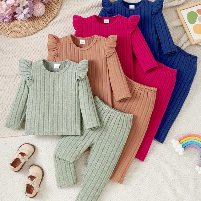 TEMU Ensemble huit pièces pour bébés filles comprenant un haut à col rond à manches longues et un pantalon, idéal pour l'extérieur