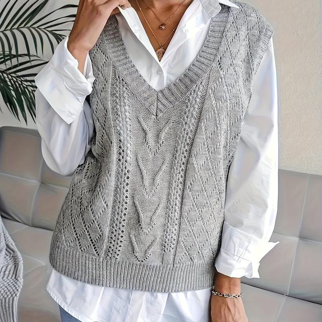 TEMU Plus Size, Mianmian European And Plus Size Women's High-end Elegant V-neck Vest Sweater