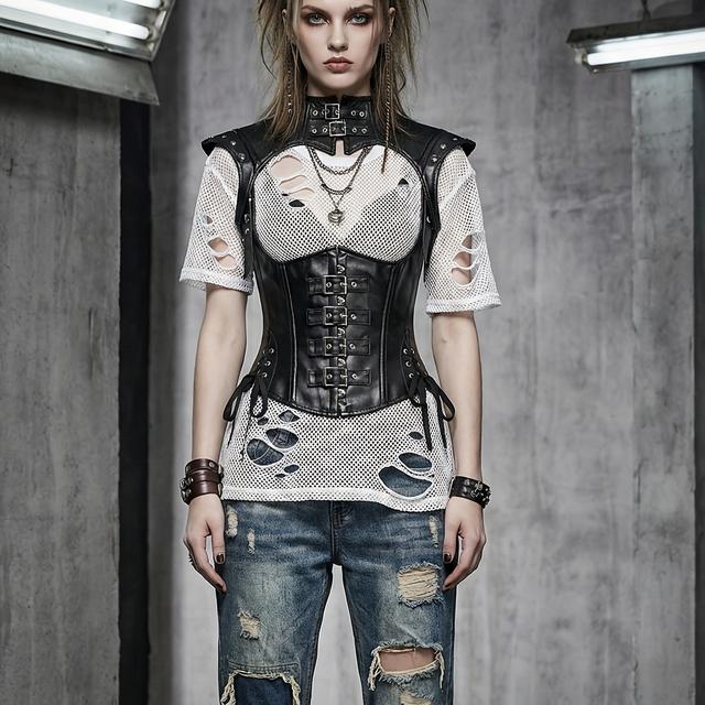 TEMU .ee Dark Gothic Rock Steampunk Studded Cape And Underbust Corset | High Support, Non-stretch Fabric, Solid Color With Contrast Details, Regular Fit For Adults