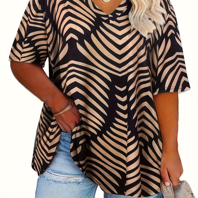 TEMU Plus Size - Modevolles T-Shirt mit Muster in großen Größen für Damen