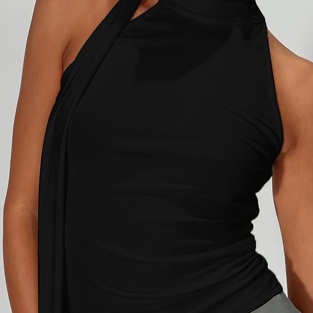 TEMU A Stylish And Elegant Sleeveless Top With A Fitted Neckline And A Bow Tie Detail.