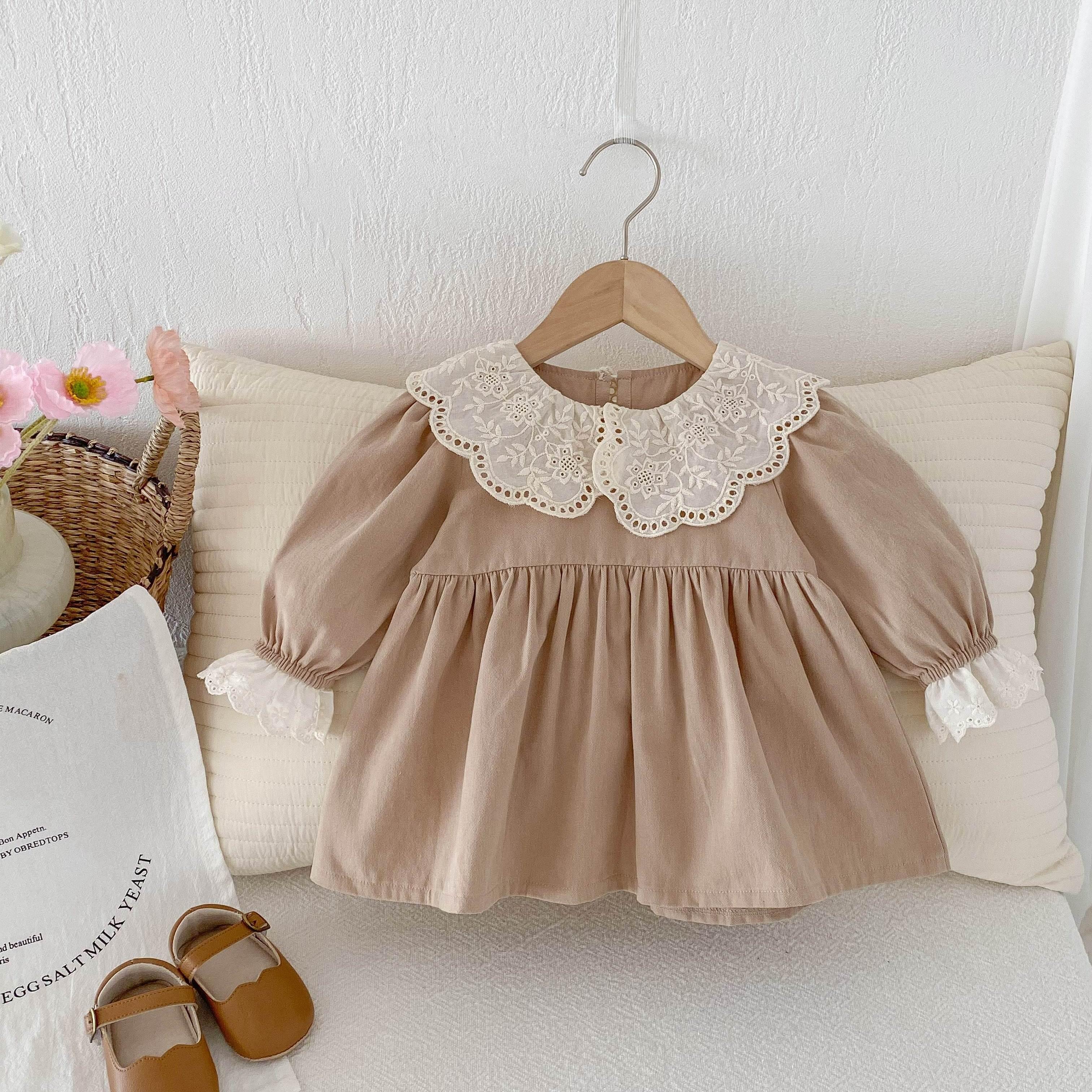 TEMU Baby Girl's Cute Casual Preppy Style Doll Collar Long Sleeve Dress For Spring And Autumn