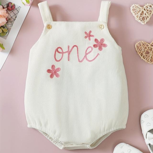 TEMU Infant And Toddler Girls' Cute Corduroy Embroidered Suspender Romper E2357a, For Outdoor