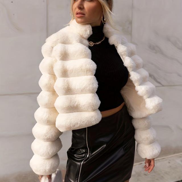 TEMU open front fuzzy jas, elegante chique lange mouw warme bovenkleding voor herfst en winter, dameskleding