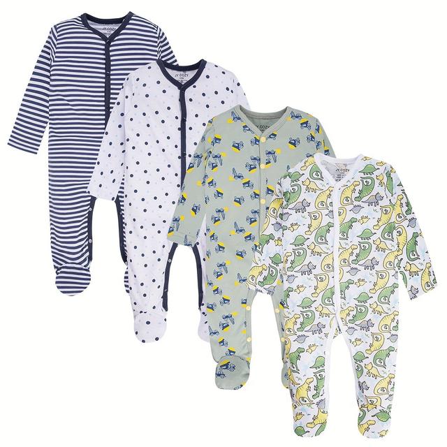 TEMU 4 Stück Neugeborene Baby Jungen Strampler Set, Bequeme Atmungsaktive für 0-12 Monate, für Draußen