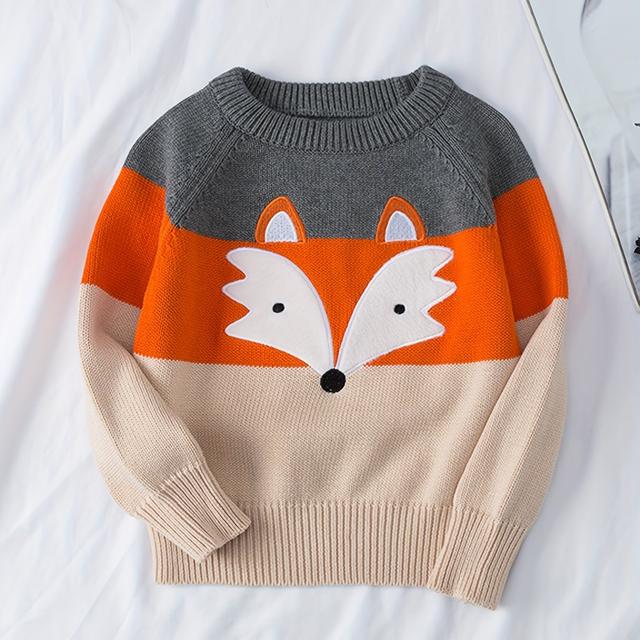 TEMU 20041 Boys' Spring/autumn New Embroidered Fox Pattern Pullover Sweater Long Sleeve Knitwear