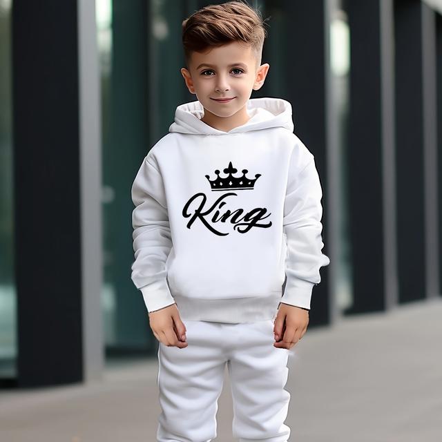 TEMU سترة بقلنسوة مطبوعة للأولاد من KING، مثالية للخريف والربيع وللأنشطة الخارجية