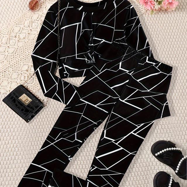 TEMU Mittlere große Kinder Block-Basis-Layer Kleidungsset, Mädchen Langarm Mode Frühling Herbst Set, für Outdoor