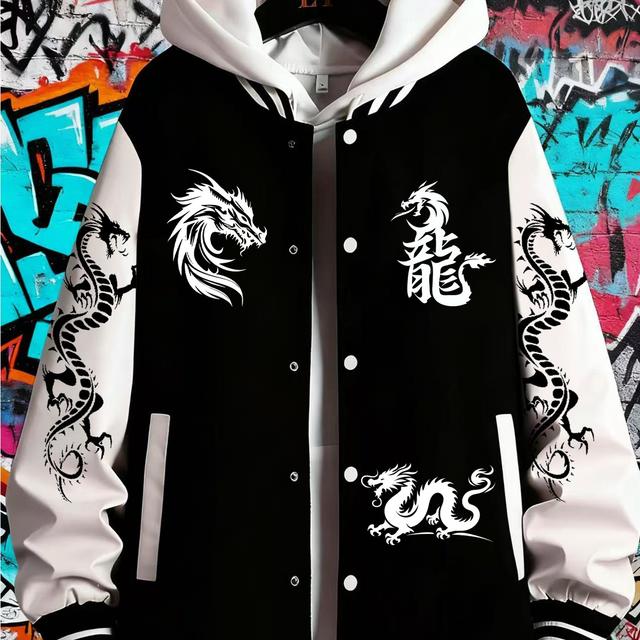 TEMU Chaqueta Deportiva Casual para Hombre con Estampado de Doble - Diseño de Botones Frontales - Moderno para Atuendos Informales, Tela Cómoda Adecuada para Todas