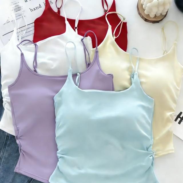 TEMU 5pcs Versatile Camisoles For Women With Built-in Padding, Ruched Style, Soft Breathable Fabric That Worn As A Base Layer Or On Its