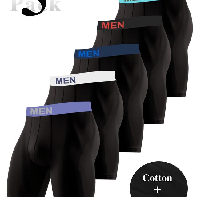 TEMU 5 قطع سروال داخلي رجالي قصير - قابل للتنفس، مريح، يمتص العرق، بحزام خصر متباين