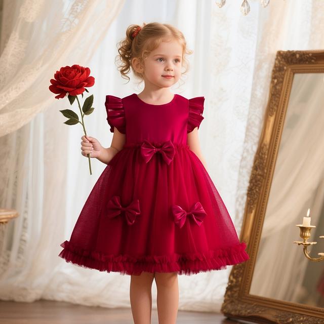 TEMU Vestido de princesa para bebé niña, ideal para de bodas y fiestas. Vestido con lazo, de estampado, malla, color liso, sin , falda tutú, elegante para fiestas sociales y cenas.