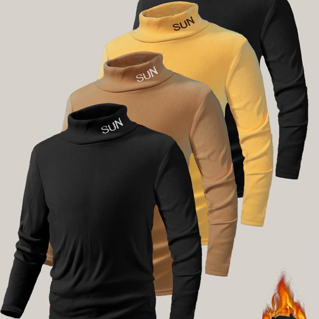 TEMU 4er-Set Jungen-SUN-Buchstaben-Stickerei Langarm Rollkragen Pullover für Herbst Winter