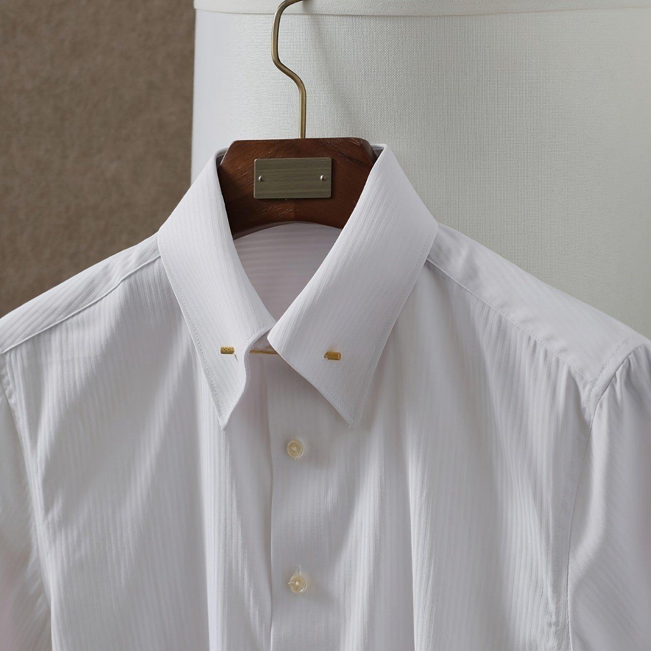 TEMU Men's With Detachable Collar, High-end White Collar, Contrast Color Long Sleeve Shirt,