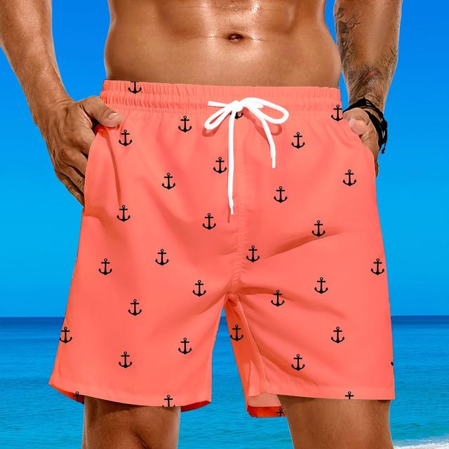 TEMU Shorts de plage décontractés pour hommes avec cordon de serrage, coupe , polyester non extensible, tissu tissé, poids de 120g/m², doublure de 50g/m², motif d' imprimé