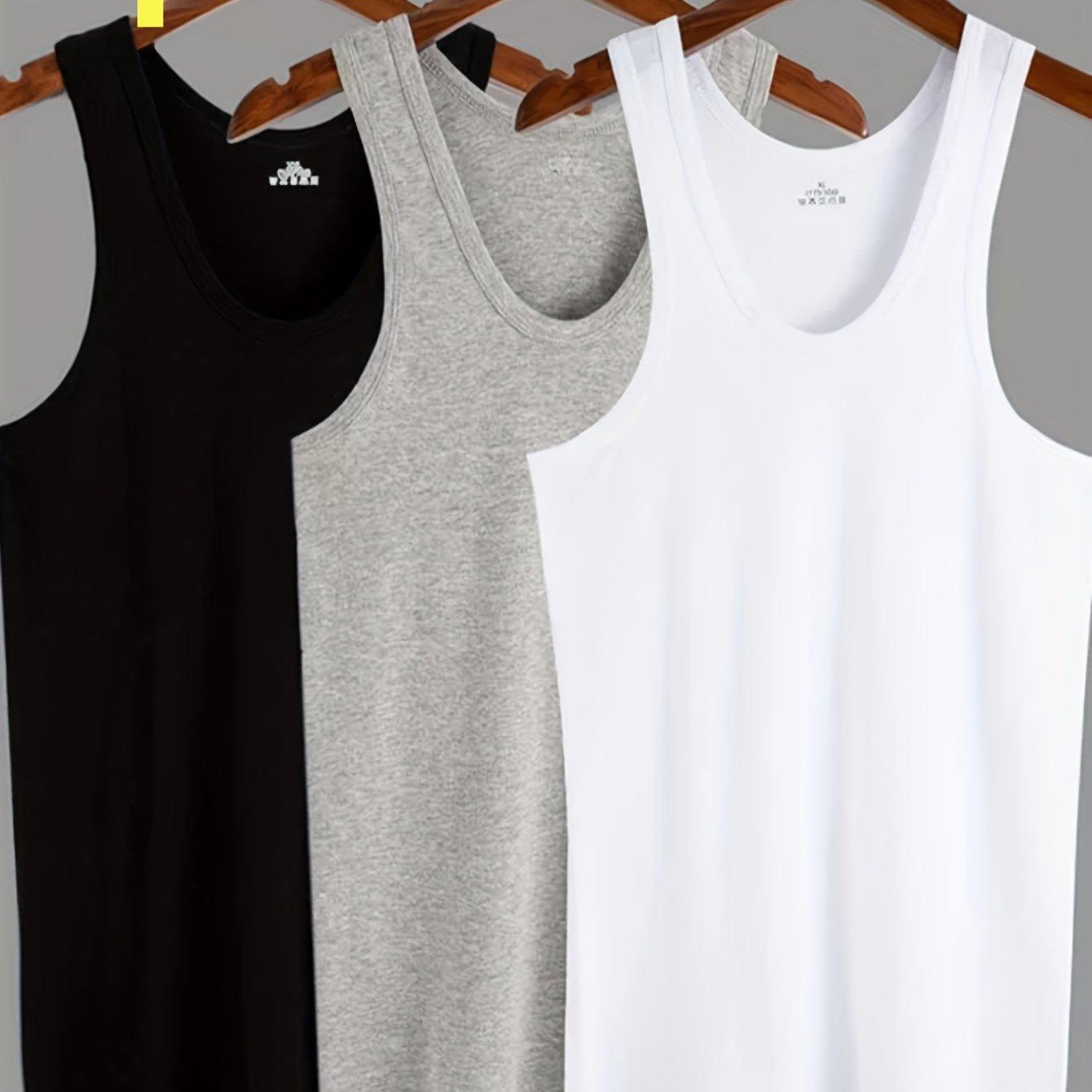 TEMU Ensemble de 3 débardeurs pour hommes, style américain, sous-vêtements de sport extensibles pour toutes les , coupe slim, respirants et moulants
