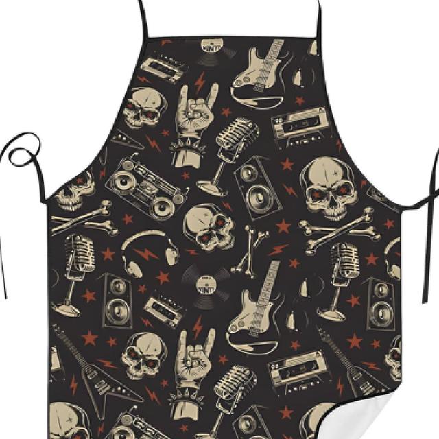 TEMU Delantal de cocina unisex con diseño de guitarra de de rocker, ajustable para