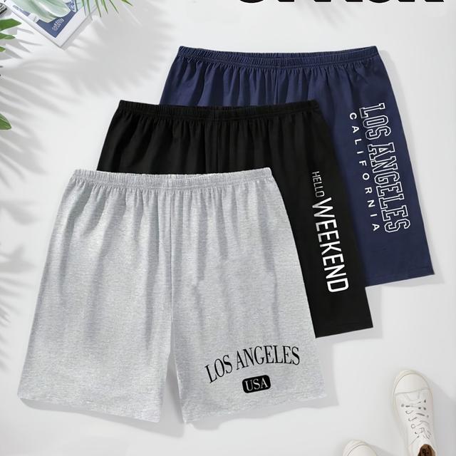 TEMU Men's Casual Letter Shorts 3pcs Set