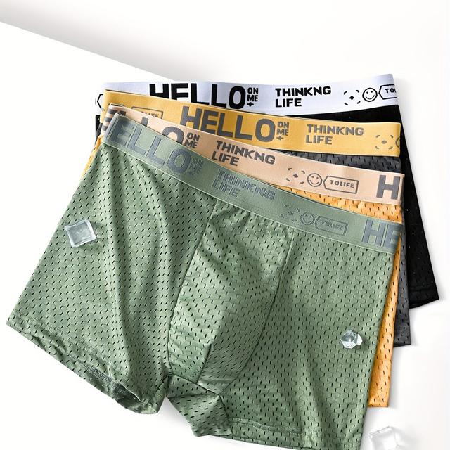 TEMU 4er-Pack Herren-Unterwäsche aus Ice Slicky Fiber Stoff, Neuer Stil Dünne Boxershorts, Bequeme Lockere Passform Herren-Boxershorts für den Sommer