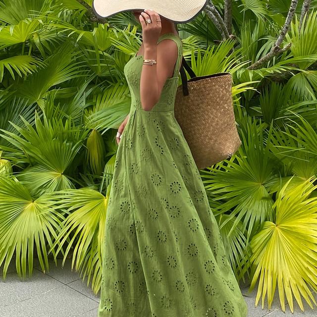 TEMU Women' Color Jacquard Fabric Elegant Waist Cinched Maxi Dress