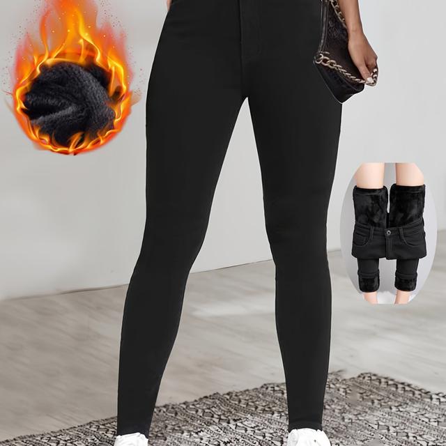 TEMU Modne i wszechstronne damskie zimowe czarne, elastyczne, obcisłe spodnie dżinsowe z ociepleniem z polaru