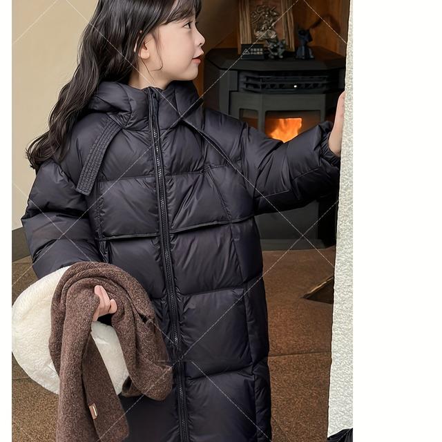 TEMU Meisjes' Herfst en Winter Dikke Casual Lange Parka Jas met Buitenlandse Stijl