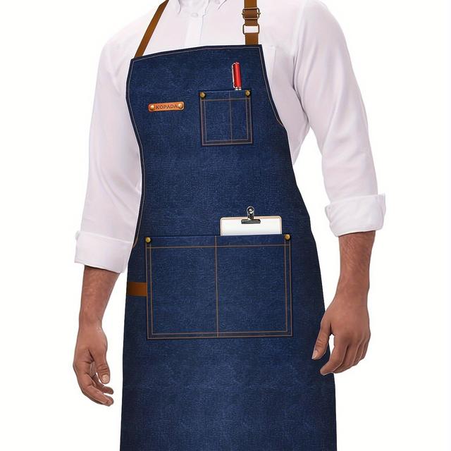 TEMU Men's Adjustable Kitchen Apron With 3 Pockets, For Cooking, Bbq, Barbers, Chefs, And Restaurant ' Workwear