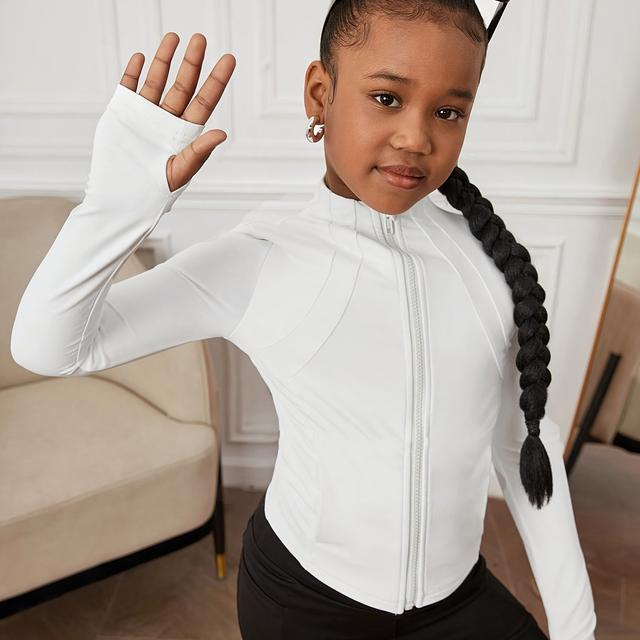 TEMU Une veste zippée blanche à manches longues pour adolescentes, facile mais , parfaite pour les activités de , le fitness et les tenues de cyclisme, un cadeau idéal