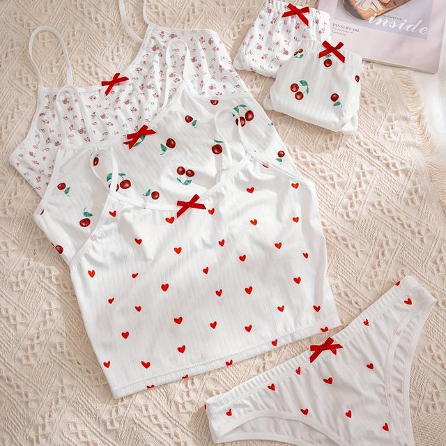 TEMU Conjunto de lencería blanca estampada para mujer (set de 3 piezas)