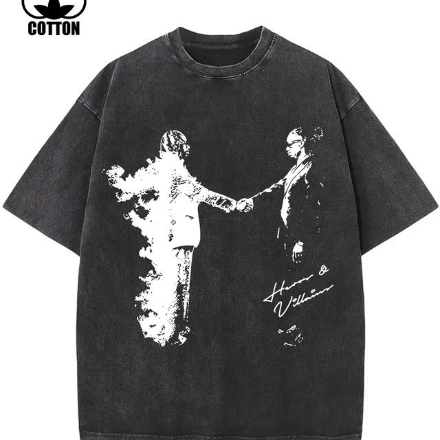 TEMU Pure Cotton Vintage Trendy -shirt, Short Sleeved Round Neck T-shirt, With A Thickness Suitable For Summer Wearing T-shirt