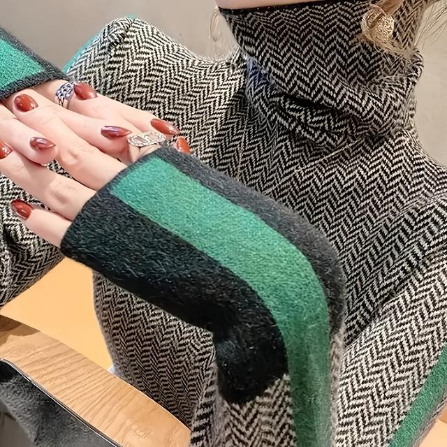 TEMU 【レディース】レトロ ト ハイネック セーター | おしゃれな長袖トップス、インナー/アウター着用 - 秋/冬 ファッション、オフィス、パーティー、普段使いに最適 - パーカー、キュートなスタイル、程よいストレッチ素材