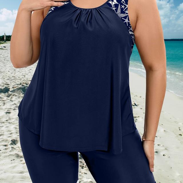 TEMU European And American Trendy New Beach Vacation Plus Size Printed Tankini Two-piece Women's Swimsuit