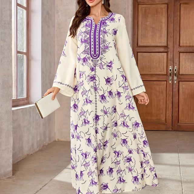 TEMU Langes, Mit Druck Bedrucktes Kleid Für Damen