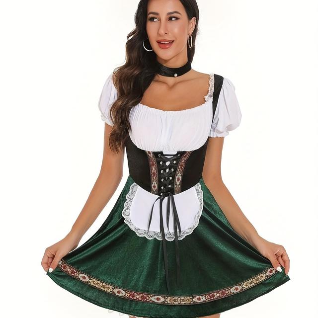 TEMU New Summer 2026 Munich Oktoberfest Short-sleeve Dress, Costume Attire, Ethnic Traditional Style Cosplay Halloween Maid Outfit