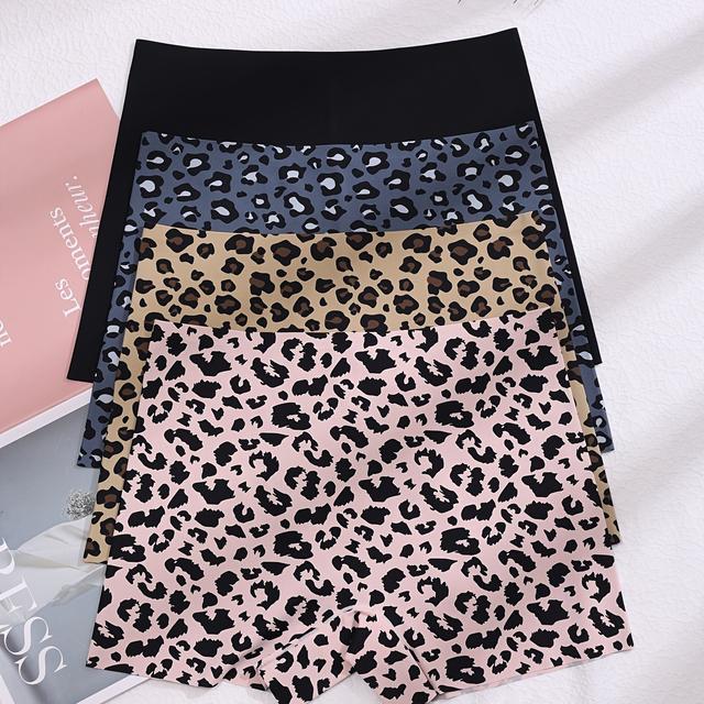 TEMU 4pcs Leopard Print Seamless Boxer Briefs, Elegant And Comfortable Breathable Stretch Underwear, Women Underwear And Underwear