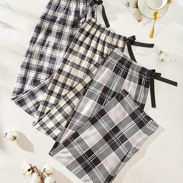 TEMU Damen Karo-Langhosen 3er-Pack für Herbst Winter