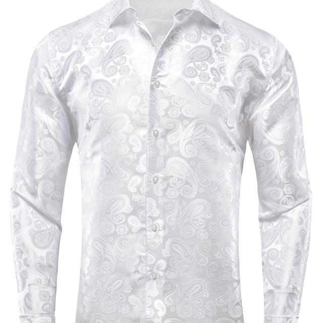 TEMU WSHOWY 남성 우아한 페즐리 패턴 프린트 라펠 셔츠, 야외 여행 출장 파티를 위한 긴팔 버튼 업 옷