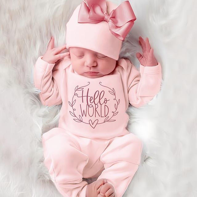 TEMU A Set Of 2 Newborn Onesies With A Cute Big Bow Hat, Featuring Long Sleeves And Embroidered Designs