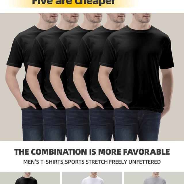 TEMU Pack mit 5 Herren-Schwergewichts-T-Shirts, Übergröße Rundhals Kurzarm Einfarbige Basic-T-Shirts, Geeignet für Freizeitkleidung in allen Jahreszeiten, Verfügbar in größeren Größen, PLUS SIZE