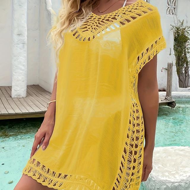 TEMU Hollow Hook Sexy Women's Loose Cover-up Beach Kaftan Wrap Skirt