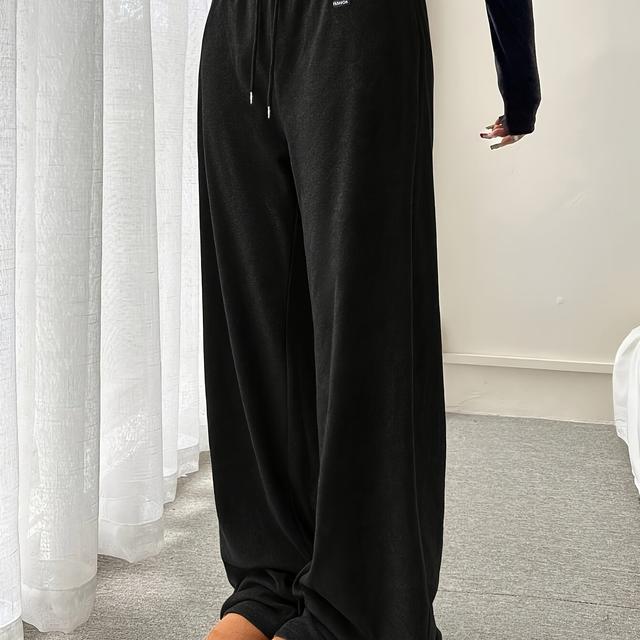 TEMU [25AW 럭셔리 팬츠 트렌드] 여성용 편안하고 캐주얼한 플리스 소재 긴 바지, 드로스트링과 포켓이 있는 탄성 허리 밴드 특징, 가을/겨울 디자인