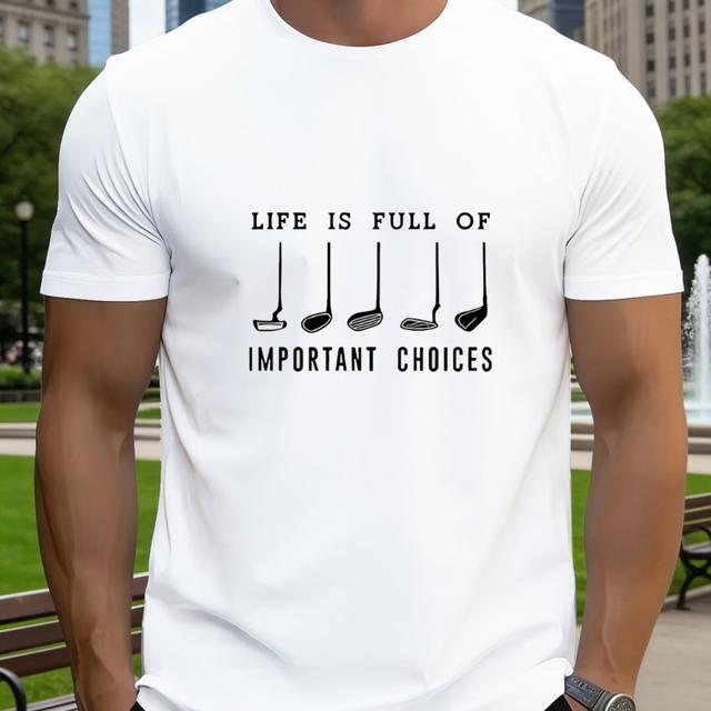 TEMU Men's Golf-themed T-shirt With " Day" Print & " Full Of " Slogan - Casual Round Neck Short-sleeve Summer Shirt Suitable For Golfers, Machine Washable Non- Top For Casual Attire And Golf Outfits