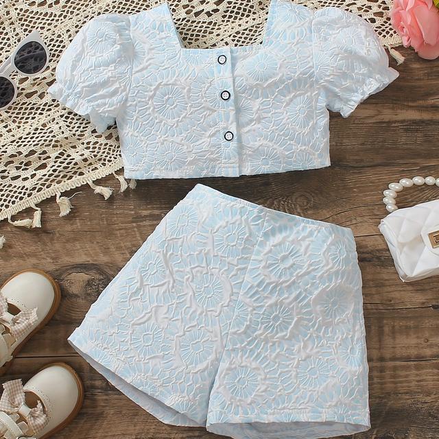 TEMU Conjunto de 2 Piezas para Niñas: Botones y Bufanda y Shorts Casual, Ideal para Fiestas en /Verano, para Exteriores