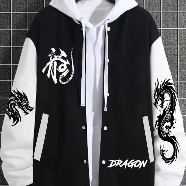 TEMU Chaqueta Deportiva Casual para Hombre - Estampado Geométrico de Estiloso, Cierre con Botones, Exterior Versátil para Todas , Tejido Elástico , ¡Abrigada!