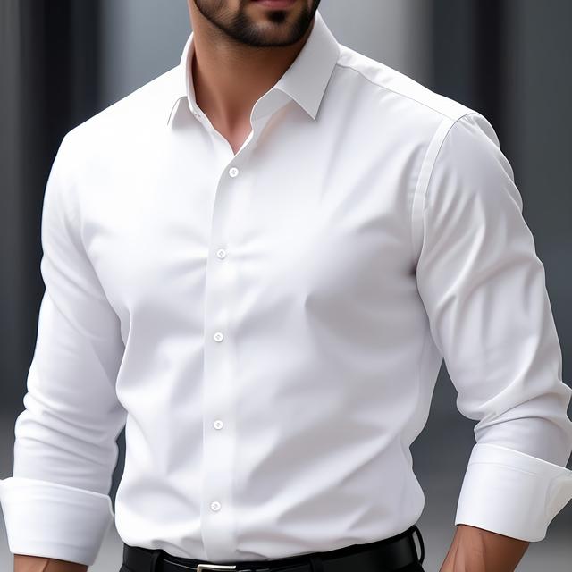 TEMU Men's , Classic Solid Color, Long Sleeves, Turn- Collar, Button- Style, Suitable For Daily Commuting And Business Casual Wear, 150g Fabric, Lightweight And Luxurious Texture