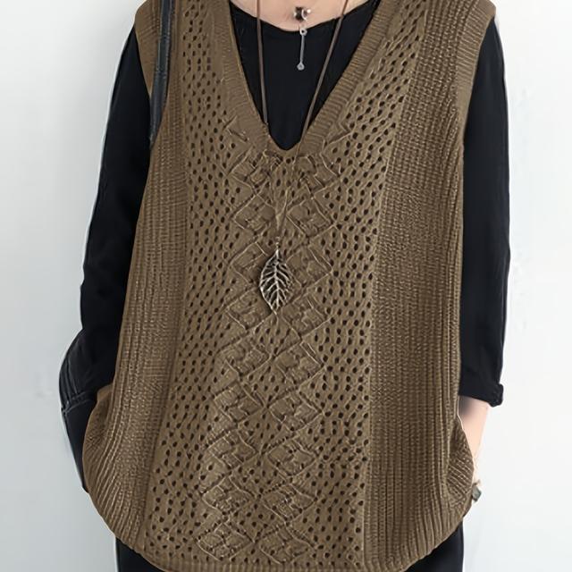 TEMU Pullover à col en V pour femmes grande taille, mode printemps/automne, uni avec découpe épaules dénudées et coupe - Idéal bureau ou tenue casual