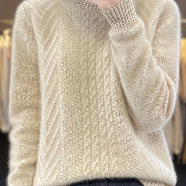 TEMU 여성용 헤비웨이트 케이블 스웨터, 루즈핏 두꺼운 하프하이넥 베이스레이어 풀오버
