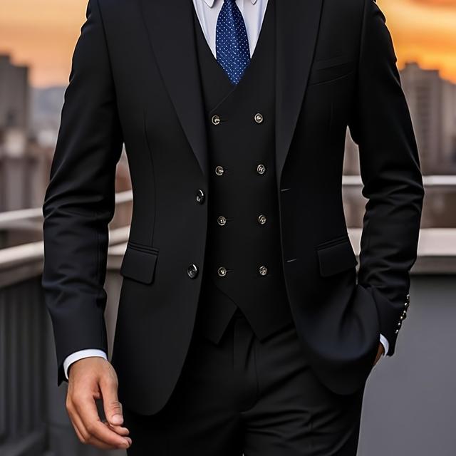 TEMU Men'-piece Suit Set Attire With Vest, Trousers And Jacket For Weddings, Workwear, Festive Occasions Gift